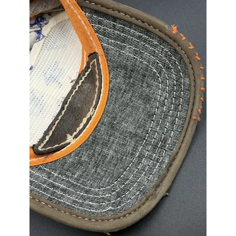 TRUE RELIGION Vtg Distressed Grey Leather Strap With Visor Thrd Stitches Hat
